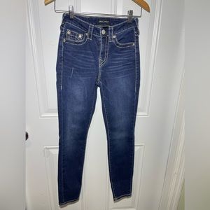True Religion Halle Mid Rise Super Skinny Stretch Jeans in Body Rinse, Sz 25